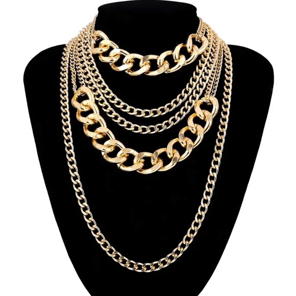 Authentic Original Vintage Style Jewelry - NEW Necklace 5 Layering Chains Fashion Jewelry Unisex D08